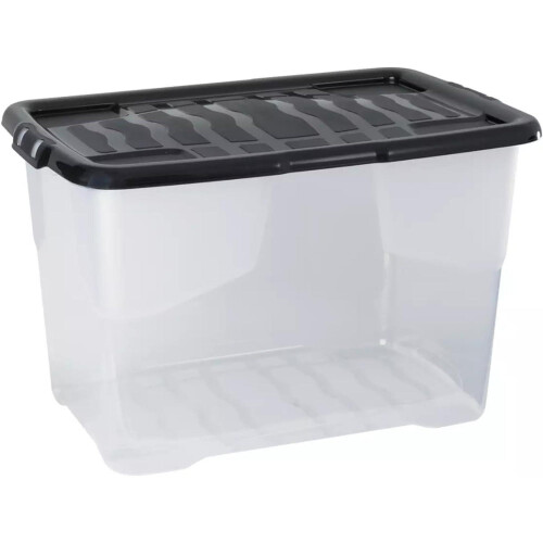 Strata Strata 5 x 65 Litres Curve Plastic Stackable Storage Box & Lid Clear/Black Lid