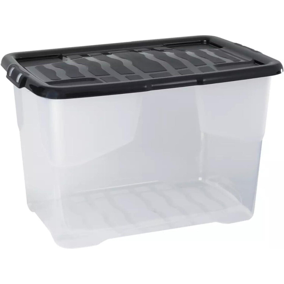 Strata 5 x 65 Litres Curve Plastic Stackable Storage Box & Lid Clear/Black Lid