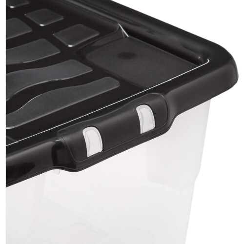 Strata Strata 4 x 42 Litres Curve Plastic Stackable Storage Box & Lid Clear/Black Lid 2