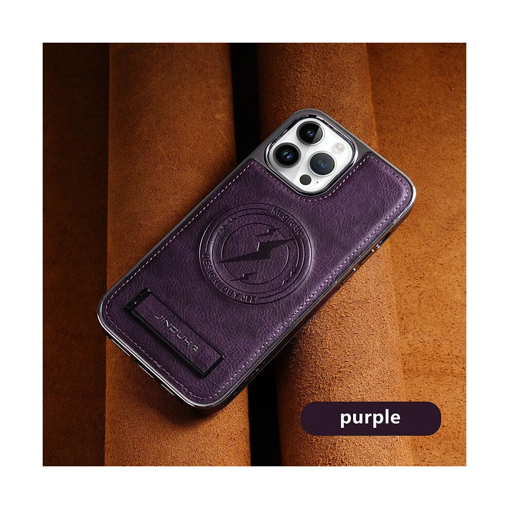 (Purple, iPhone 14 Pro) Leather Fold Holder Phone Case for iPhone 15 14 13 12 Pro Max