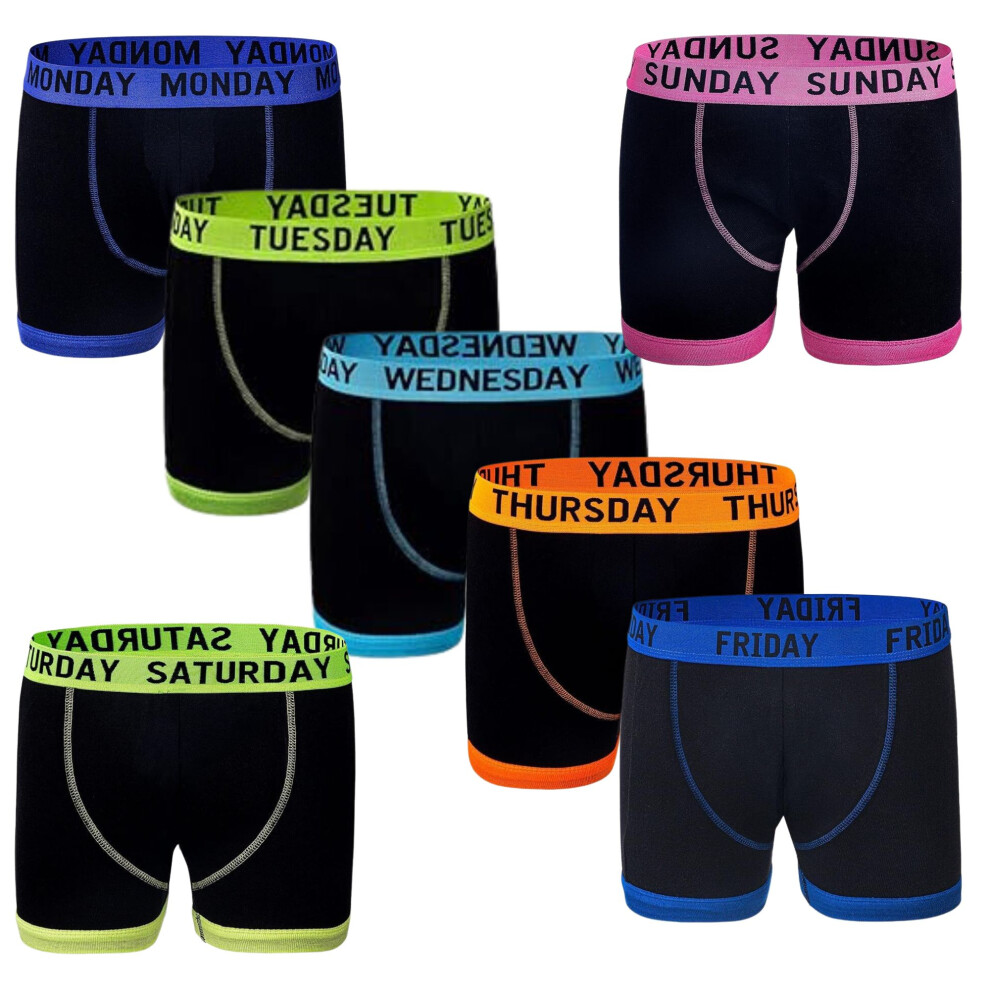 (11-12 Years) Panzy Boys Days Of The Week 7 Pack Boxer Shorts Comfort Fit Cotton Stretch Underwear Trunks 7-13 Years-image-OPC-PFFW2GJ-NEW