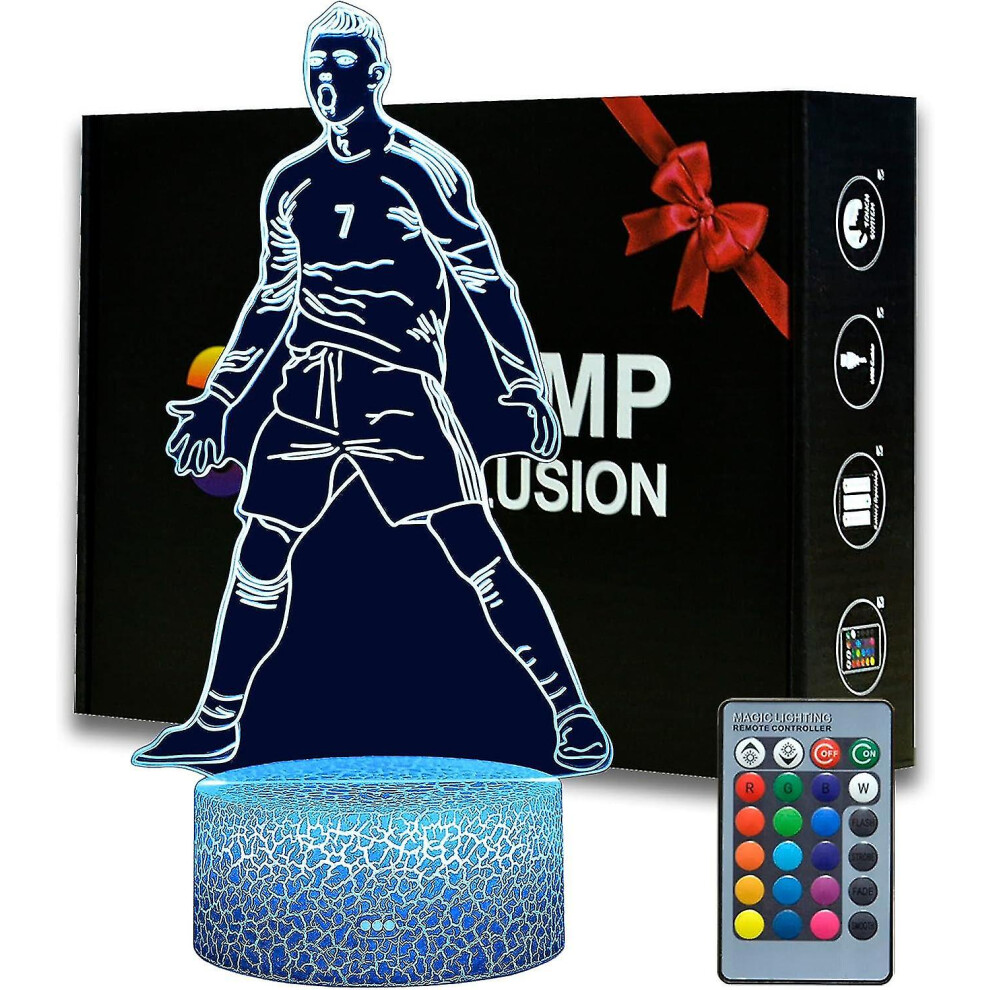 Portugal Football Player Ronaldo #7 Night Light For Boys,16 Color Changing Dimmable With Remote Room Football Decor,desk Lamp For Football Fans Kids T