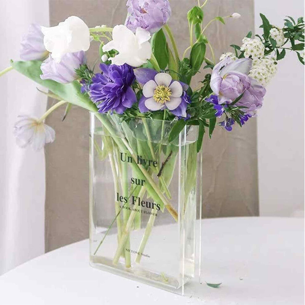 (Transparent Black) Book Shaped Vase, Clear Book Flower Vase, 2023 New Clear Book Flower Vase, Artistic Decorative Acrylic Vase, Cute Bookshelf Decor