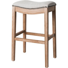 Maven Lane Adrien 31 Inch Saddle Barstool in Weathered Oak Finish w/ Sand Fabric