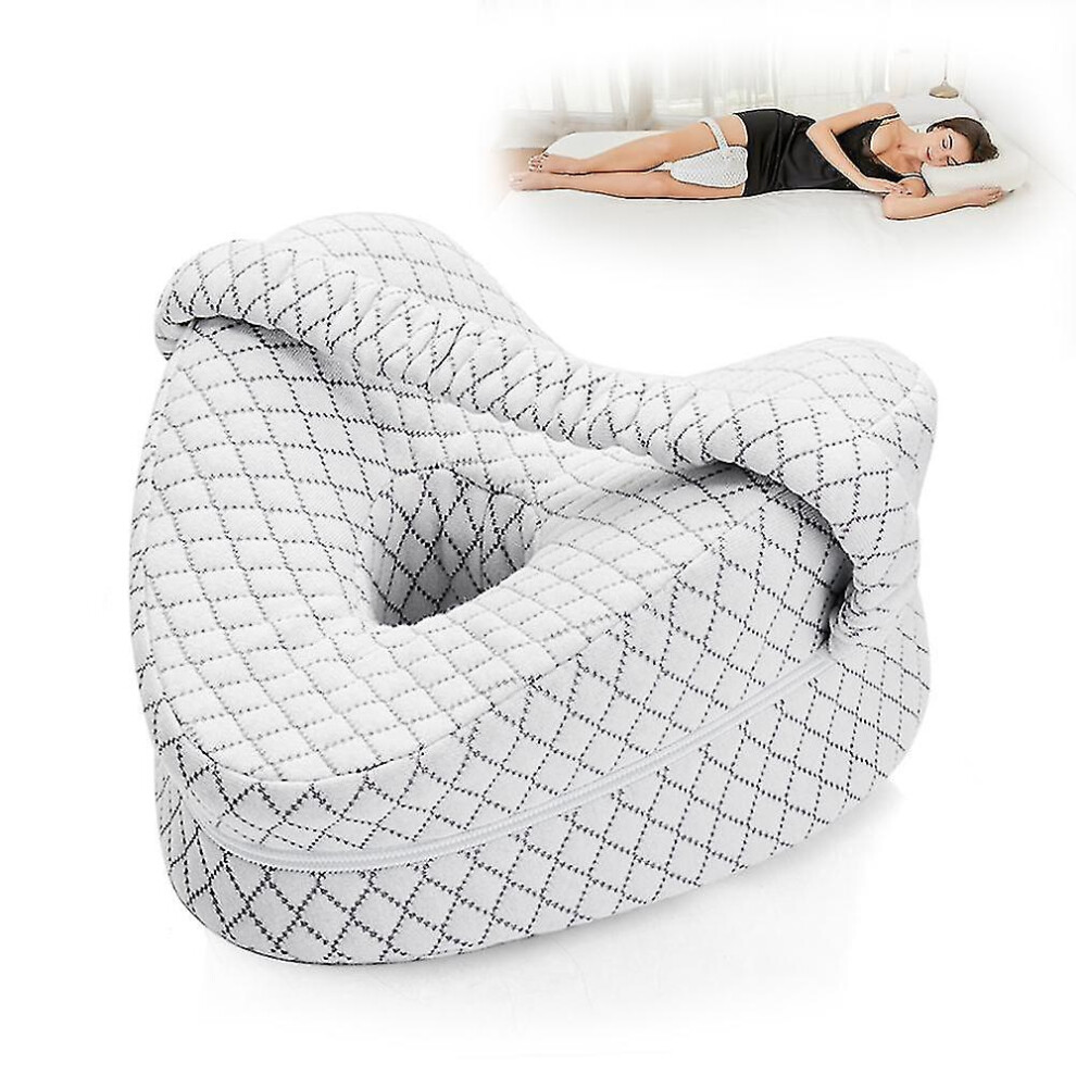(White with strap) Heart Shaped Orthopedic Sleeping Pillow For Legs Wedge Cushion With Knee Support Sciatica Pads Body Cushion