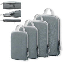 (Grey) Compression Bags for Travel 4 Pcs Compression Travel Organiser Suitcase Organizer Bags Set Packing Cubes Travel Double-Stitched