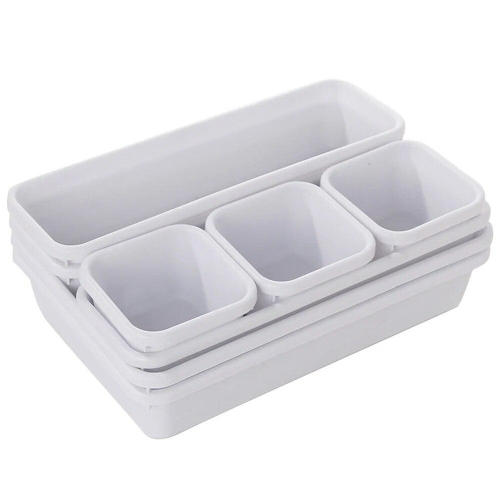 (White) 8Pcs/set Adjustable Drawer Organizer Box Trays Makeup Cosmetics Sundries Divider Holder Kitchen Bathroom Closet Jewelry Box
