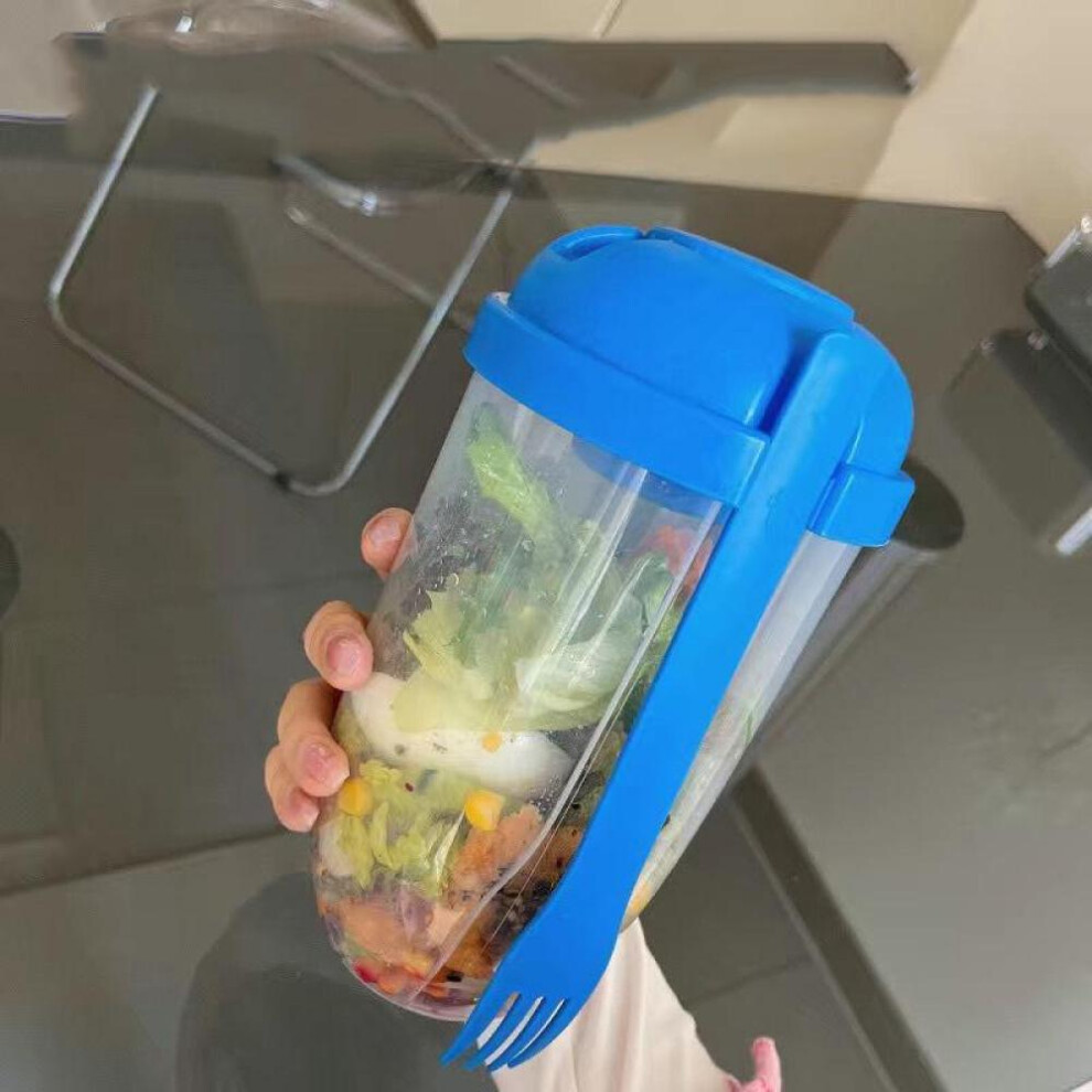 (blue) Breakfast Salad Cup Yogurt Milk Cups Portable with Fork Sauce Cups Bottle Food Storage Bento Box Lunch Box