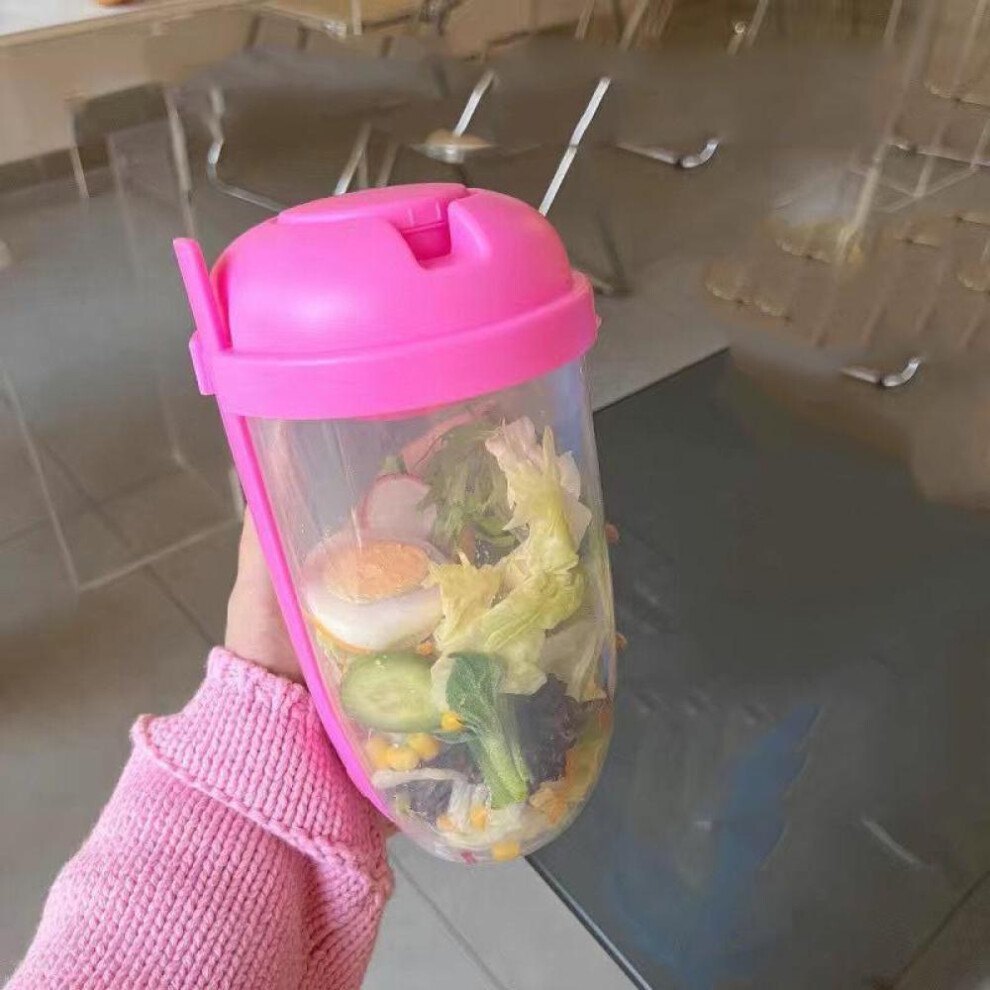 (pink) Breakfast Salad Cup Yogurt Milk Cups Portable with Fork Sauce Cups Bottle Food Storage Bento Box Lunch Box