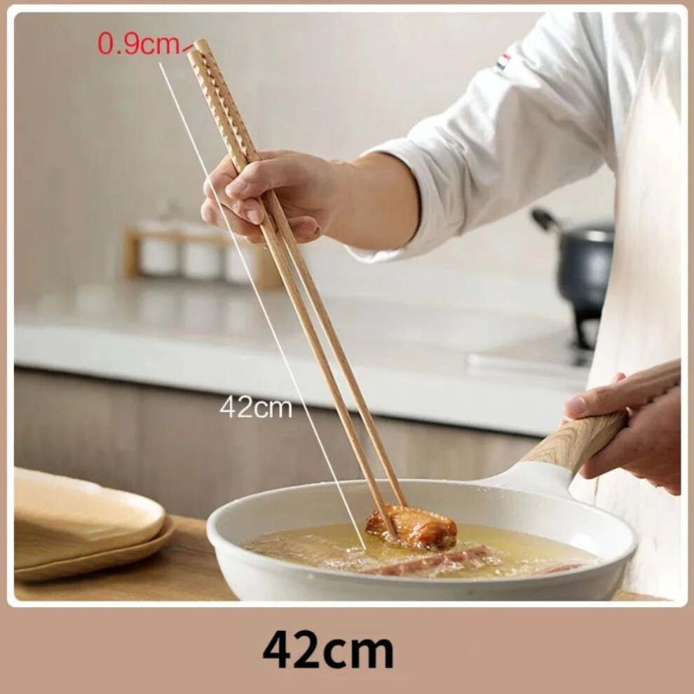 1 Pair Japanese Extra Long Wooden Chopsticks Polished Beech Wood Fried Food Noodle Anti-slip Chopsticks Kitchen Cooking Tools
