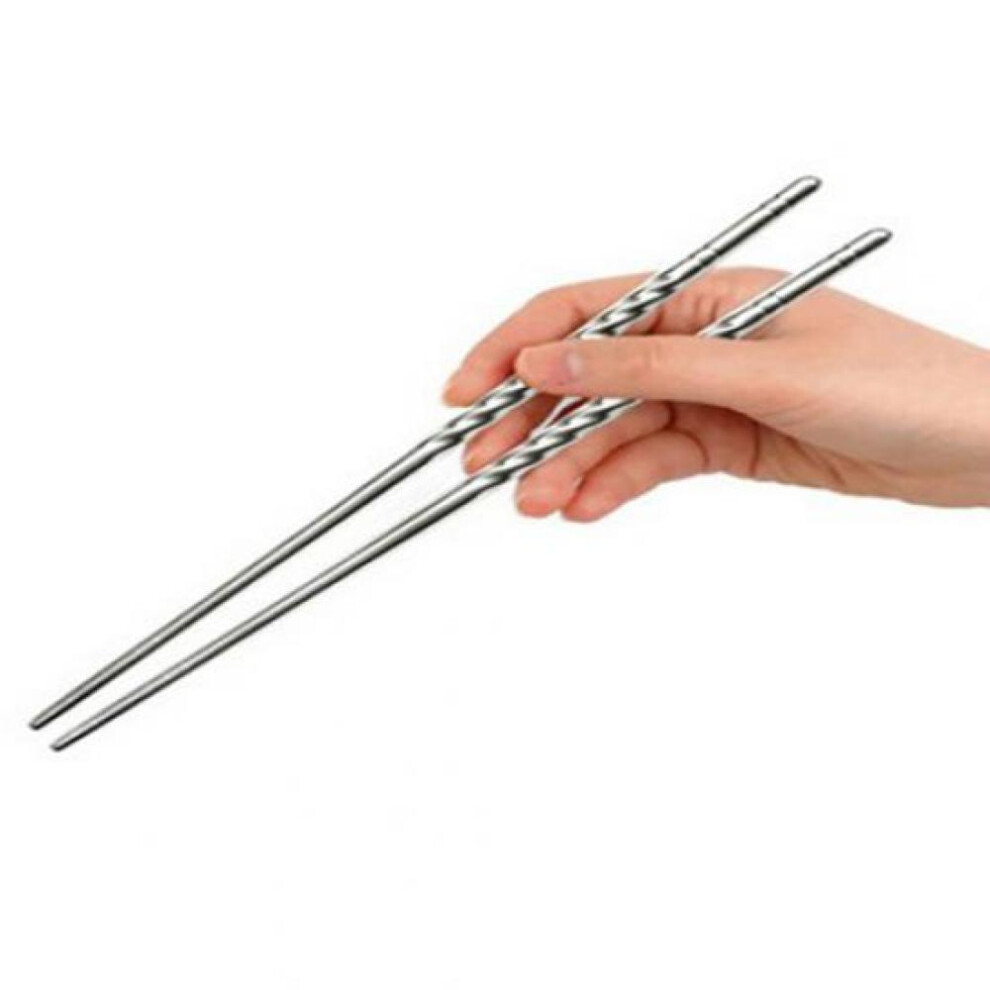 New 1 Pair Chinese Stylish Non-slip Design Chop Sticks Stainless Steel Chopstick