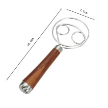 Danish Dough Whisk Wooden Handle Eggs Cream Mixing Rods Double Holes Flour Cake Stirrer Whisk Kitchen Baking Tools