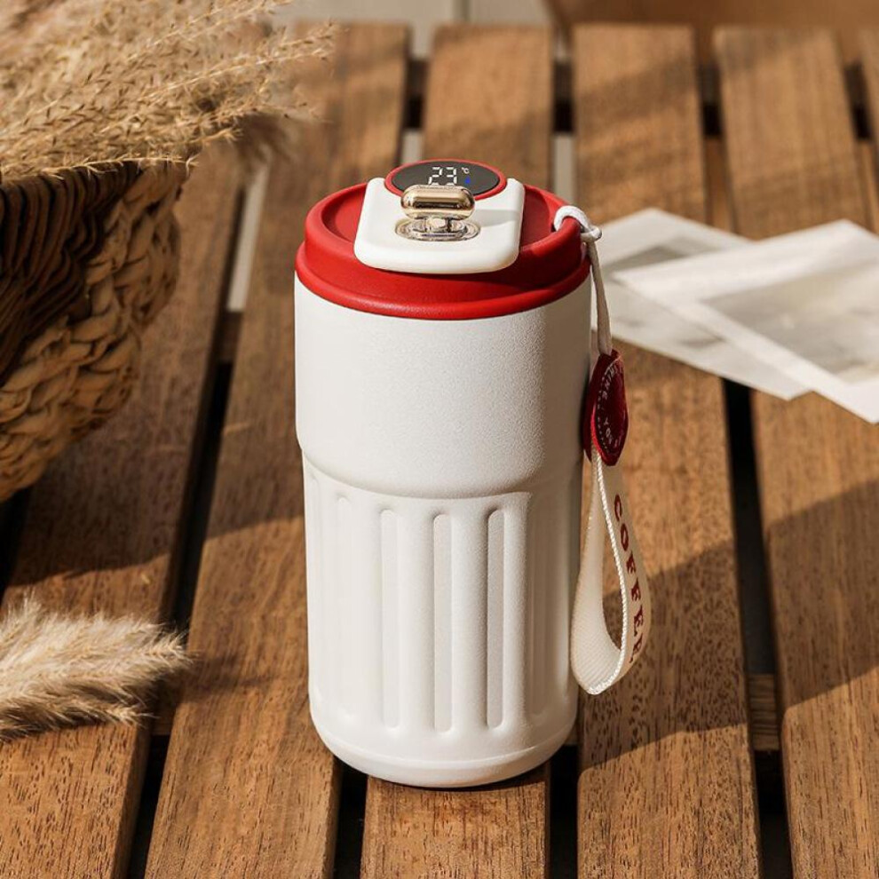 (red) 450ml Thermos Bottle Smart Temperature Display Stainless Steel Vacuum Cup Office Coffee Cup Business Portable Thermal Mug