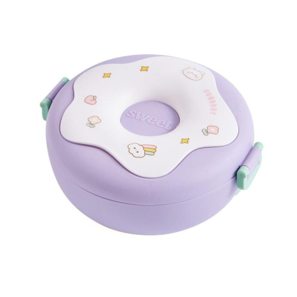 (purple) Lunch Box For Kid School Child Snack Box Donut Cartoon Leakproof Bento Box Lunch Bags With Fork Spoon 3 Compartment Microwavable
