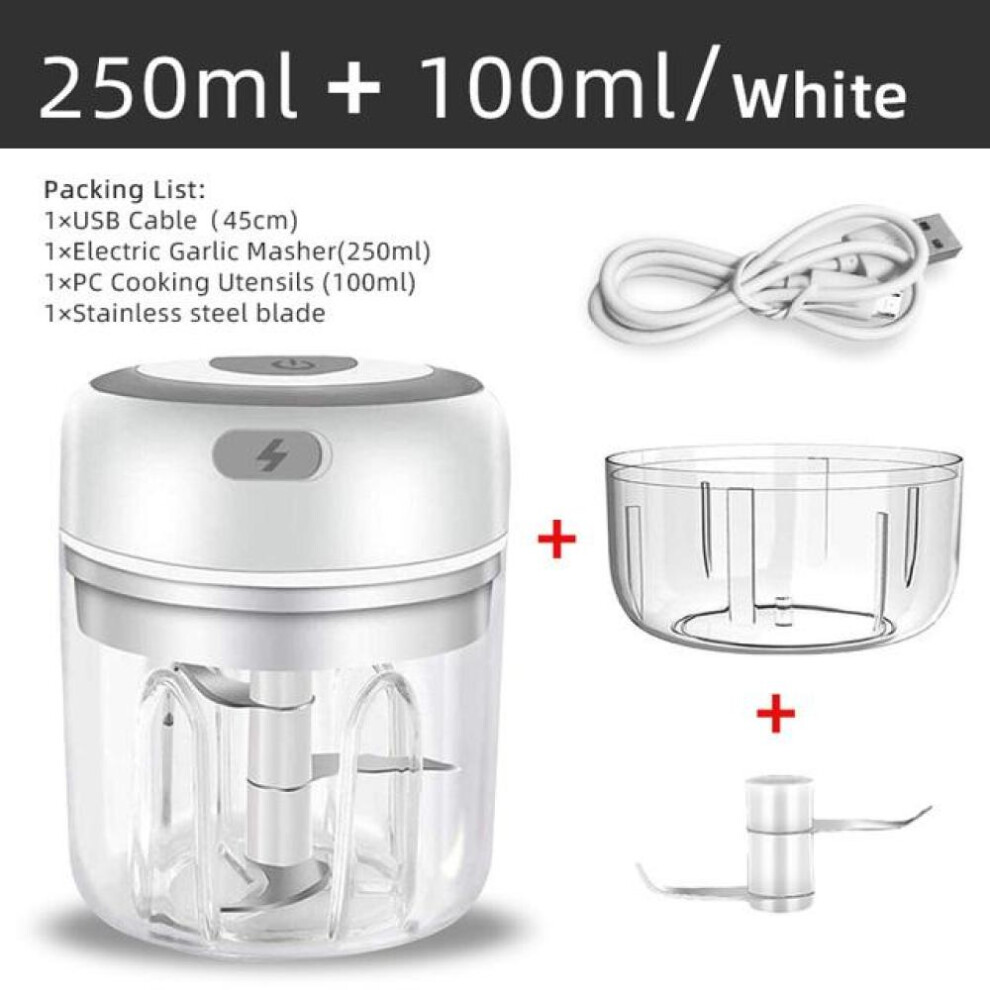 (white, 250ml 100ml) 100ml/250ml/Set Electric Mini Garlic Masher Chopper Wireless Portable Meat Chopper Seasoning&Spice Food Choppers for Garlic Vege Salad Pepper