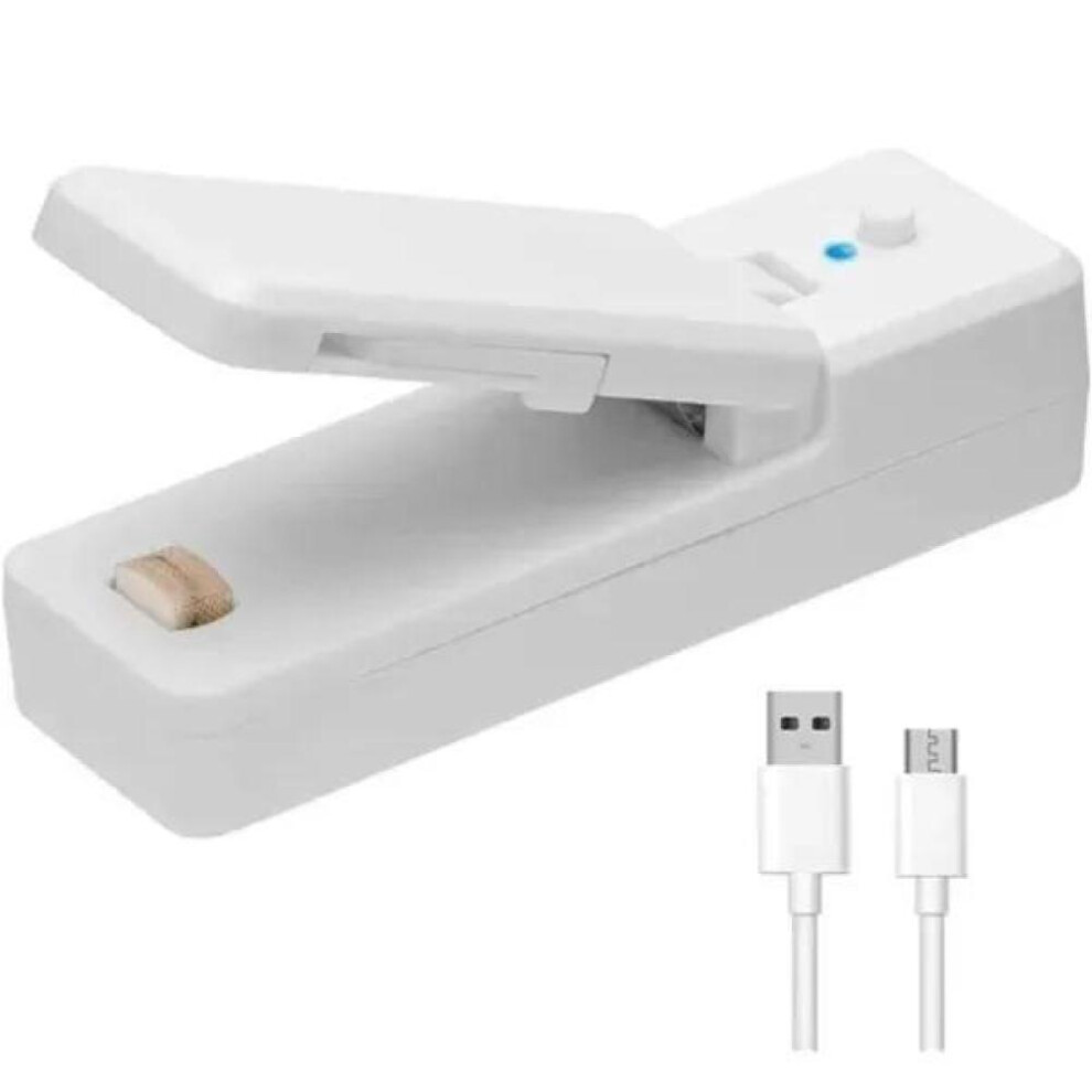 (white) 1Pcs Mini Sealer 2 In 1 Rechargeable Portable Bag Convenient Protable Food Bag Sealing Machines for Plastic Snack PVC Bags Outdoor Picnic Campaign