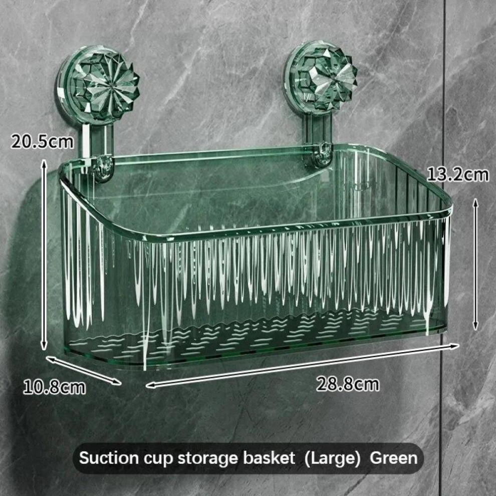 (Green) Bathroom Suction Cup Shower Shelves Wall Mounted Storage Rack Draining Basket Holder Punch-Free Organizer Bathroom Accessories