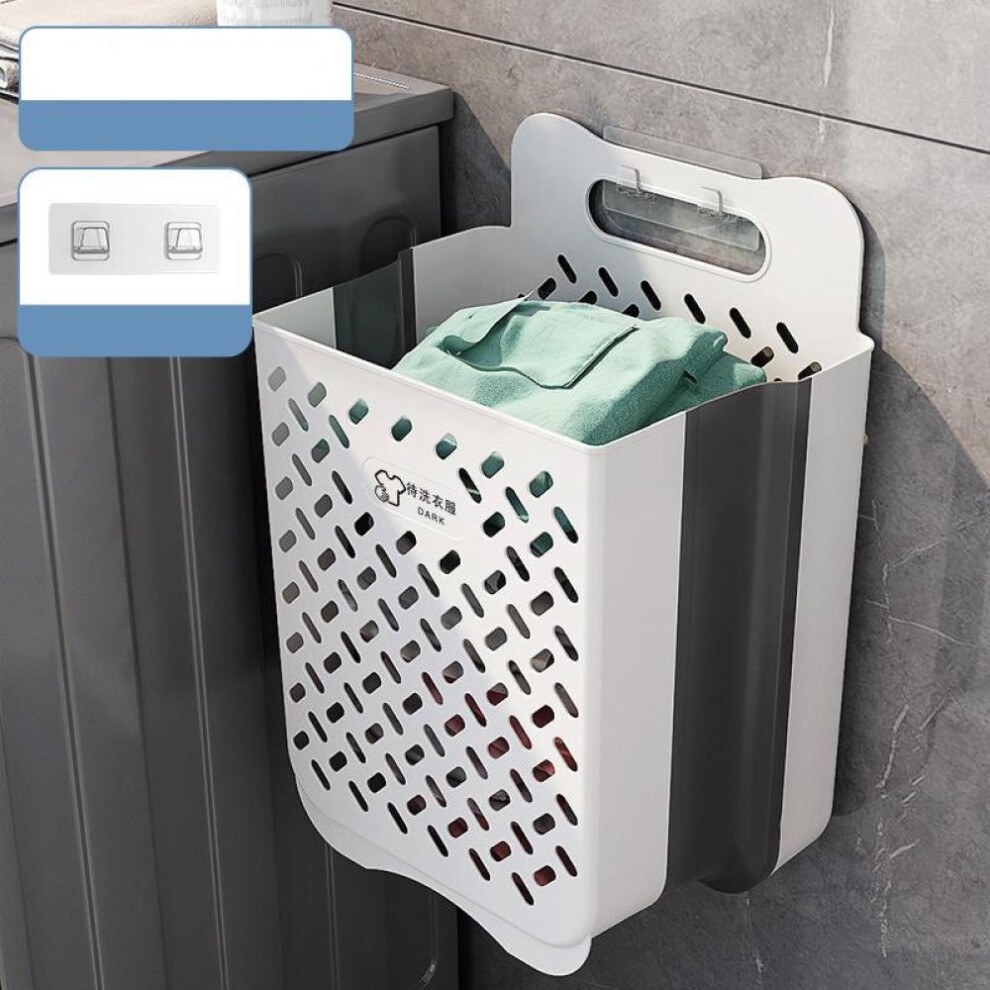 (Grey) Folding Bathroom Laundry Basket Wall-mounted Dirty Clothes Storage Basket Household Laundry Bag Laundry Bathroom Organizer