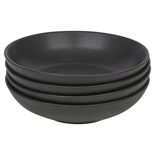 (16 Pcs Black) Coloured Stone Ceramic Plates Pasta Bowls Set 2