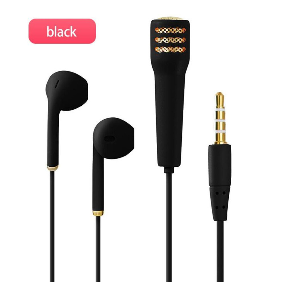 (Black) FONKEN 3.5mm Mini Karaoke Microphone High Quality Headset TIK TOK HIFI&BASS Headphones Built-in Mic Earphone for mobile phones tablets