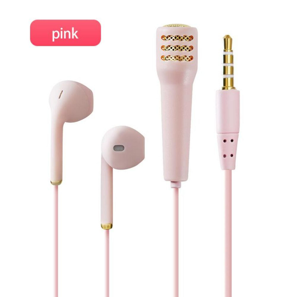 (Pink) FONKEN 3.5mm Mini Karaoke Microphone High Quality Headset TIK TOK HIFI&BASS Headphones Built-in Mic Earphone for mobile phones tablets
