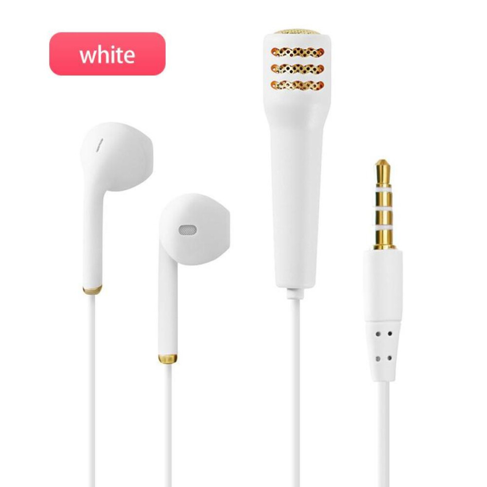 (White) FONKEN 3.5mm Mini Karaoke Microphone High Quality Headset TIK TOK HIFI&BASS Headphones Built-in Mic Earphone for mobile phones tablets