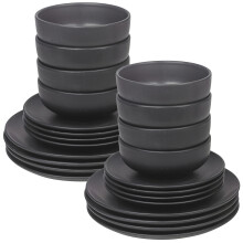 (32 Pcs Black) Coloured Stone Ceramic Plates Pasta Bowls Set