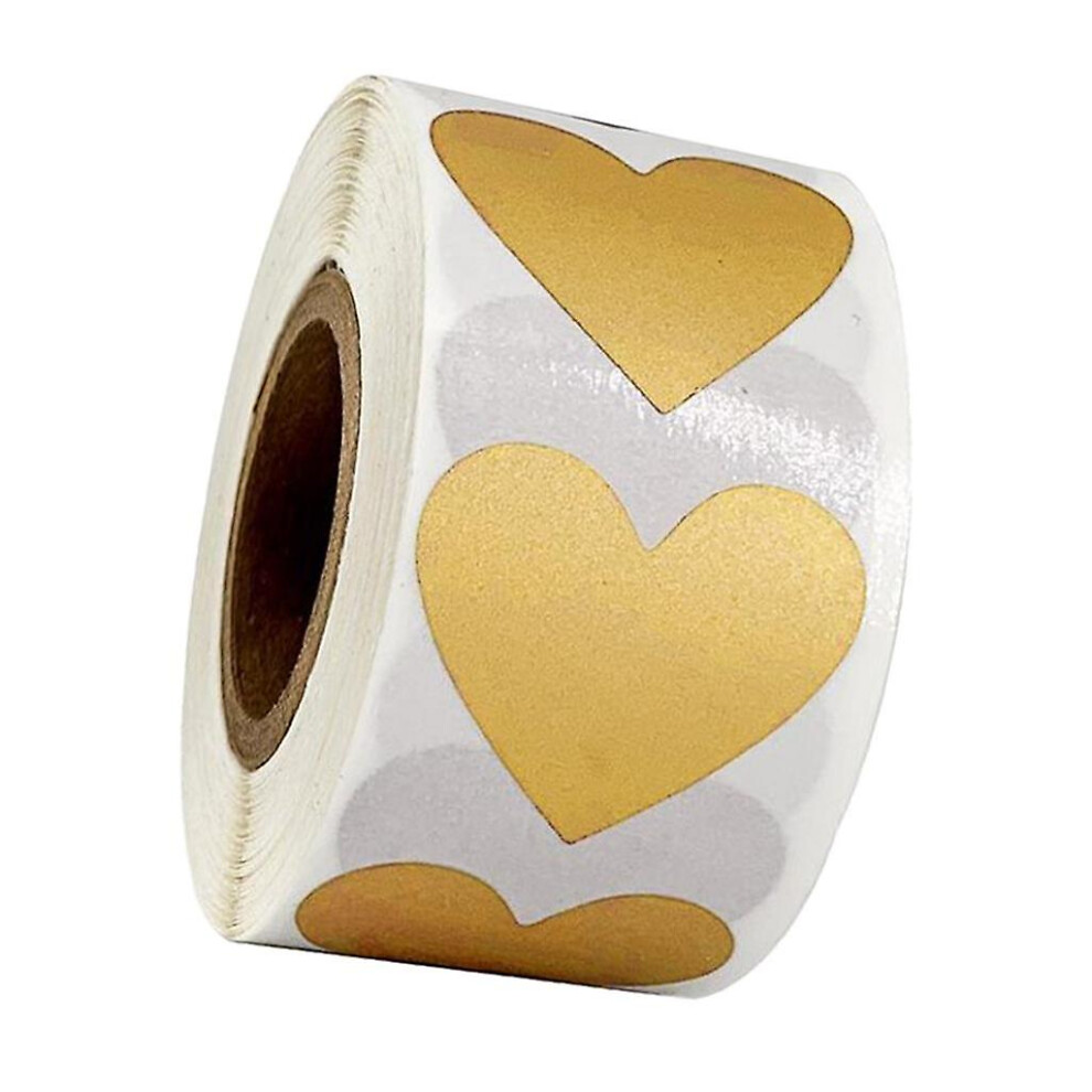 300/Roll Heart Stickers Kraft Paper Adhesive Labels Scrapbooking Golden