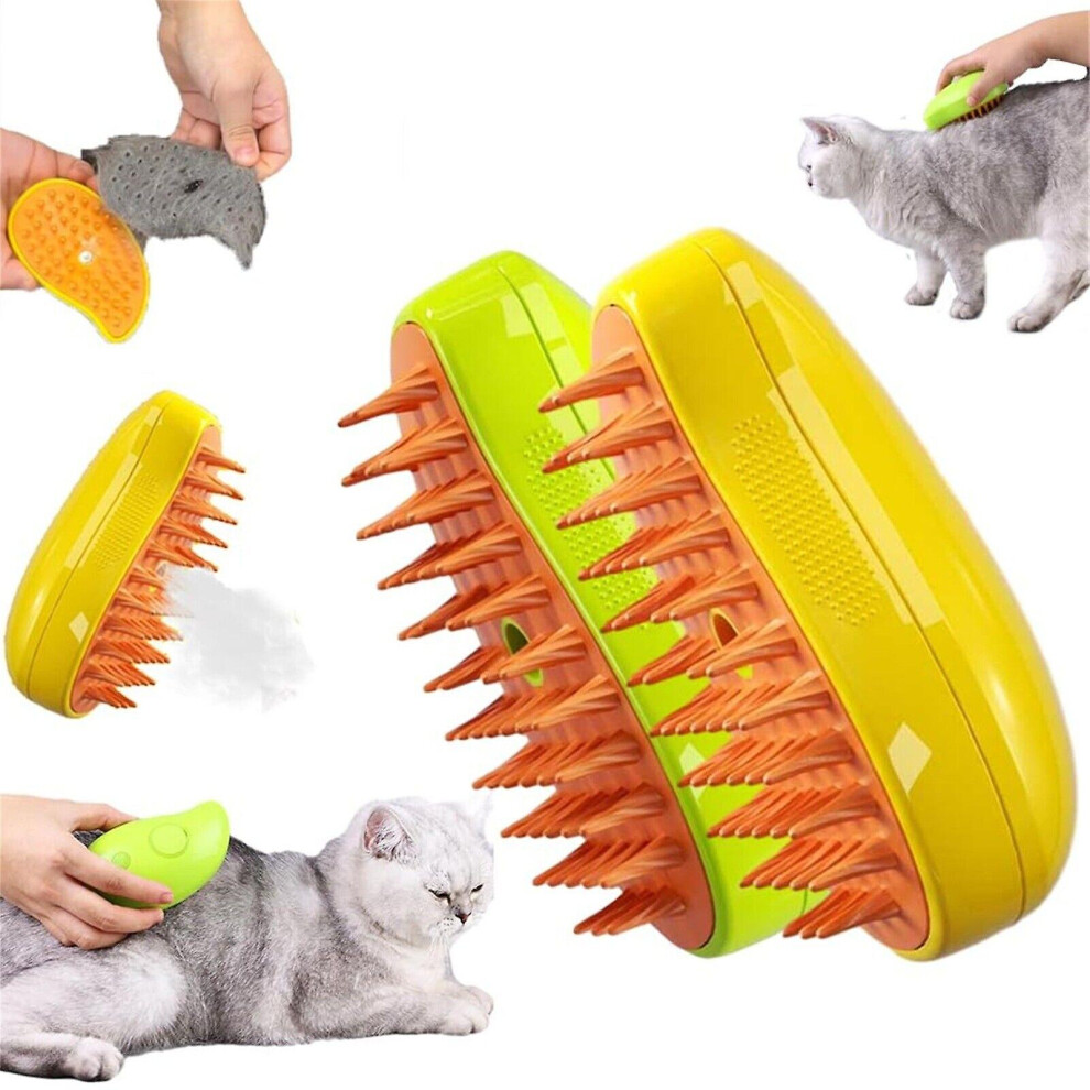 (Fresh Green) Steamy Cat Brush - 3 In1 Cat Steamy Brush, Self Cleaning Steam Cat Brush