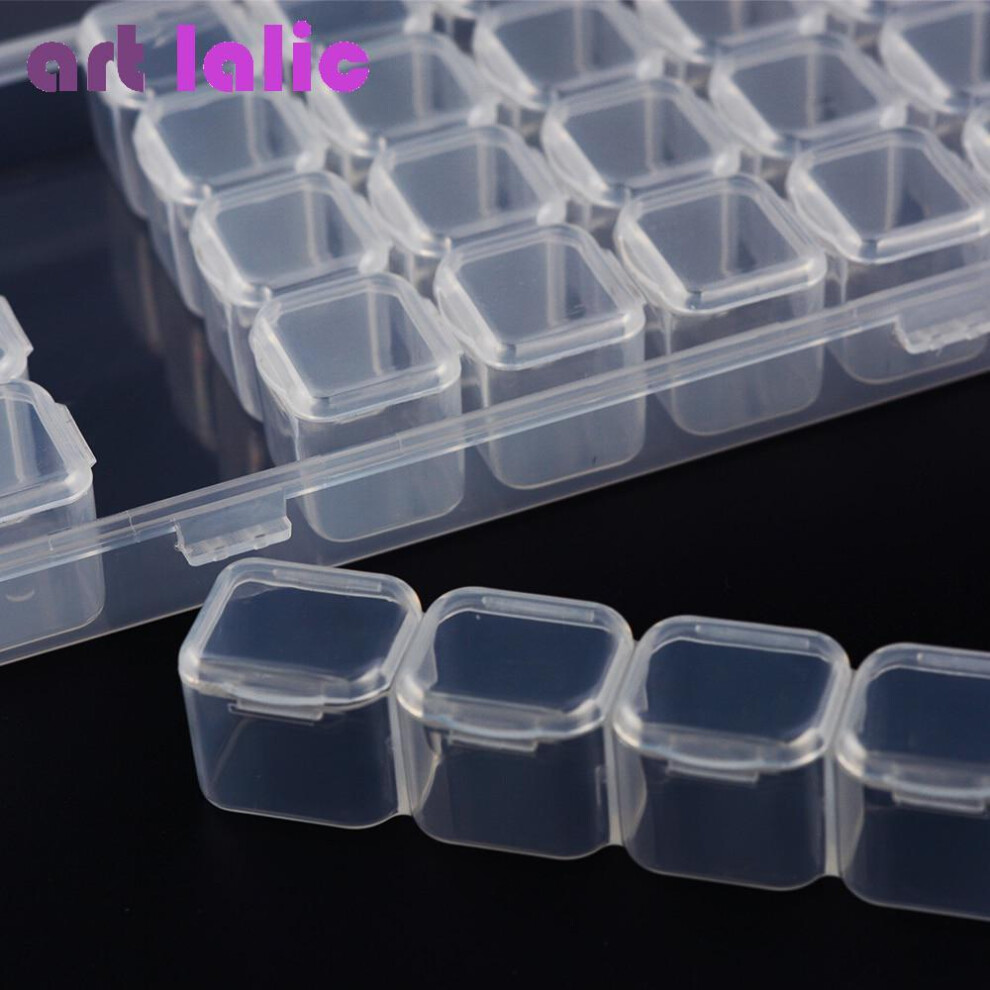 28 Grids Separate Slots Empty Storage Box Clear Nail Art Rhinestones Jewelry Beads Display Case