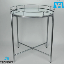 SILVER METAL SIDE COFFEE TRAY TABLE WITH REMOVABLE TRAY TOP ROOM DECOR