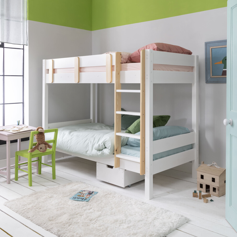 (Una Bunk Bed Contemporary in Classic White & Pine	) Una Bunk Bed Contemporary in Classic White & Pine