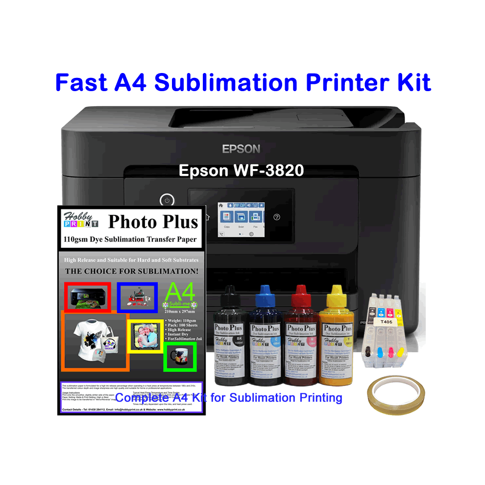 Fast A4 Sublimation Printer Bundle - WF-3820 with a Sublimation Kit.