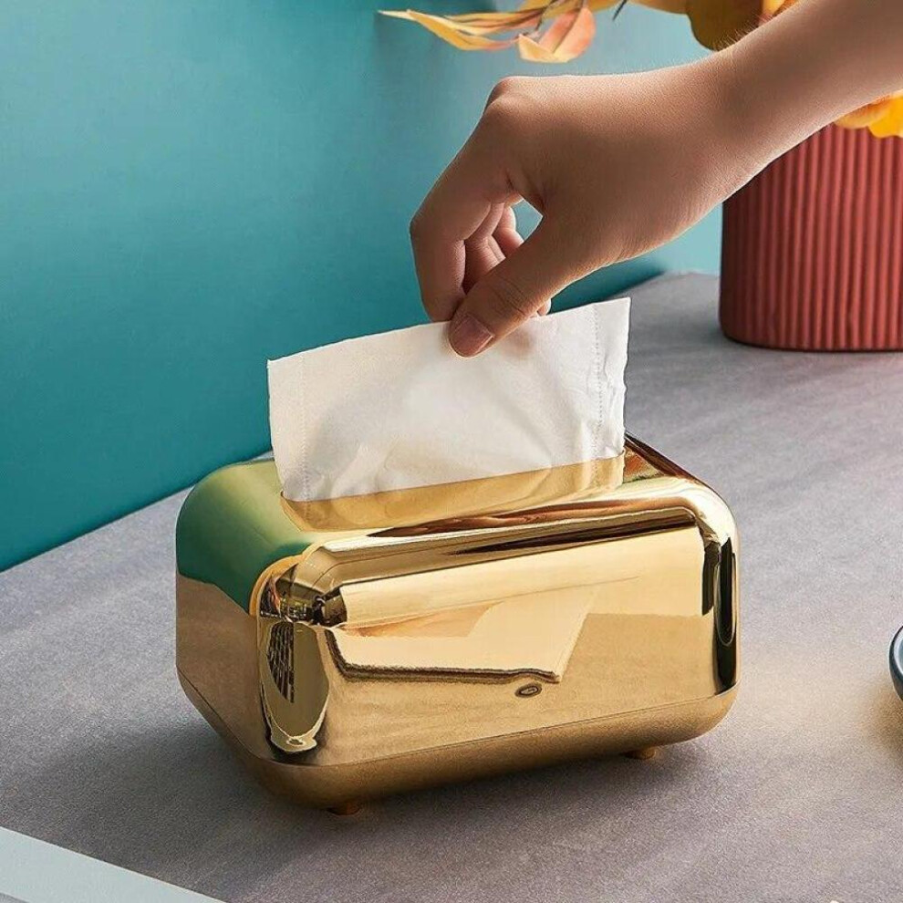 (Gold) Luxury Tissue Storage Box Napkin Holder Desktop Tissue Box Paper Case Organizer Desktop Tissue Holder
