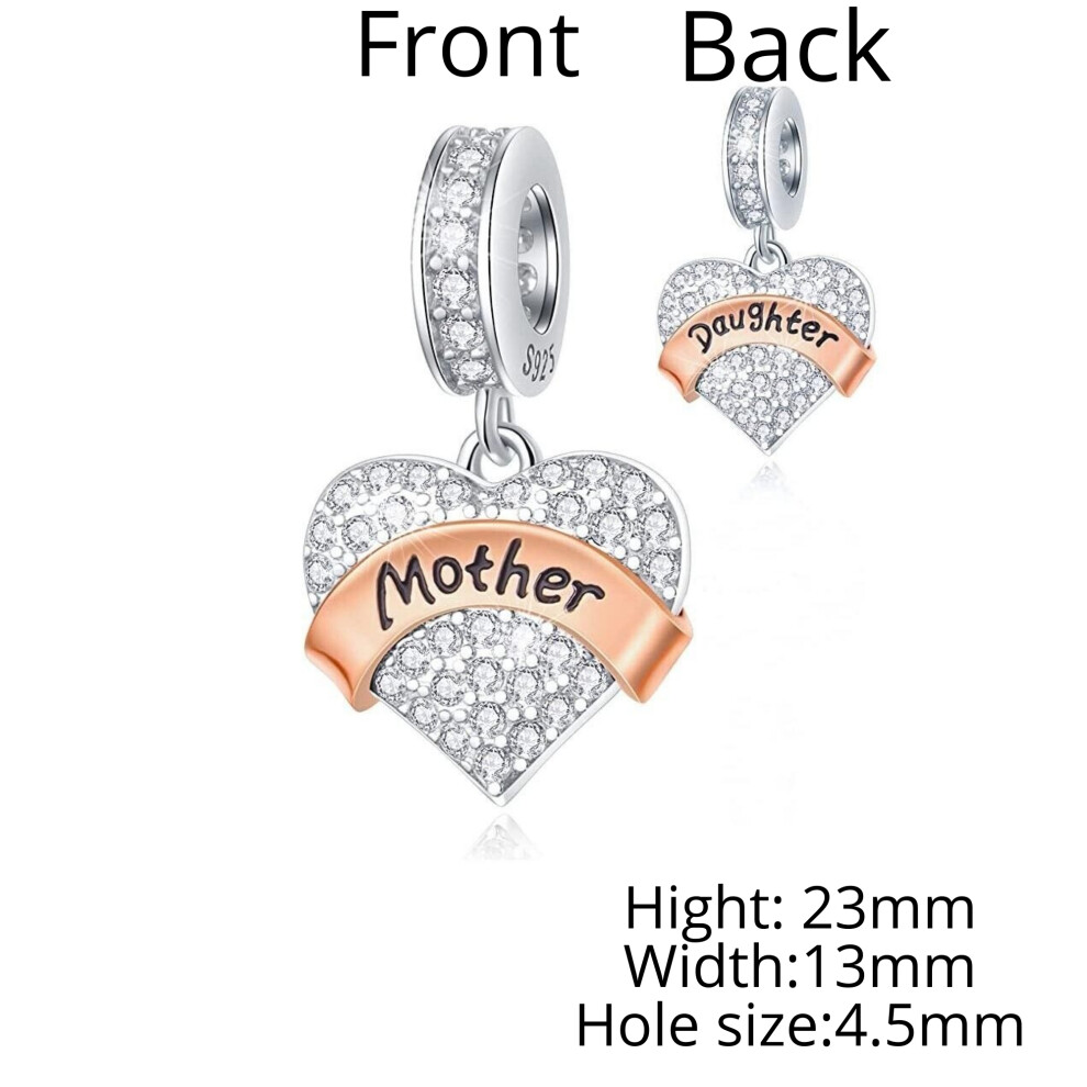 Mother Daughter CZ Dangle sterling silver charm for pandora bracelet