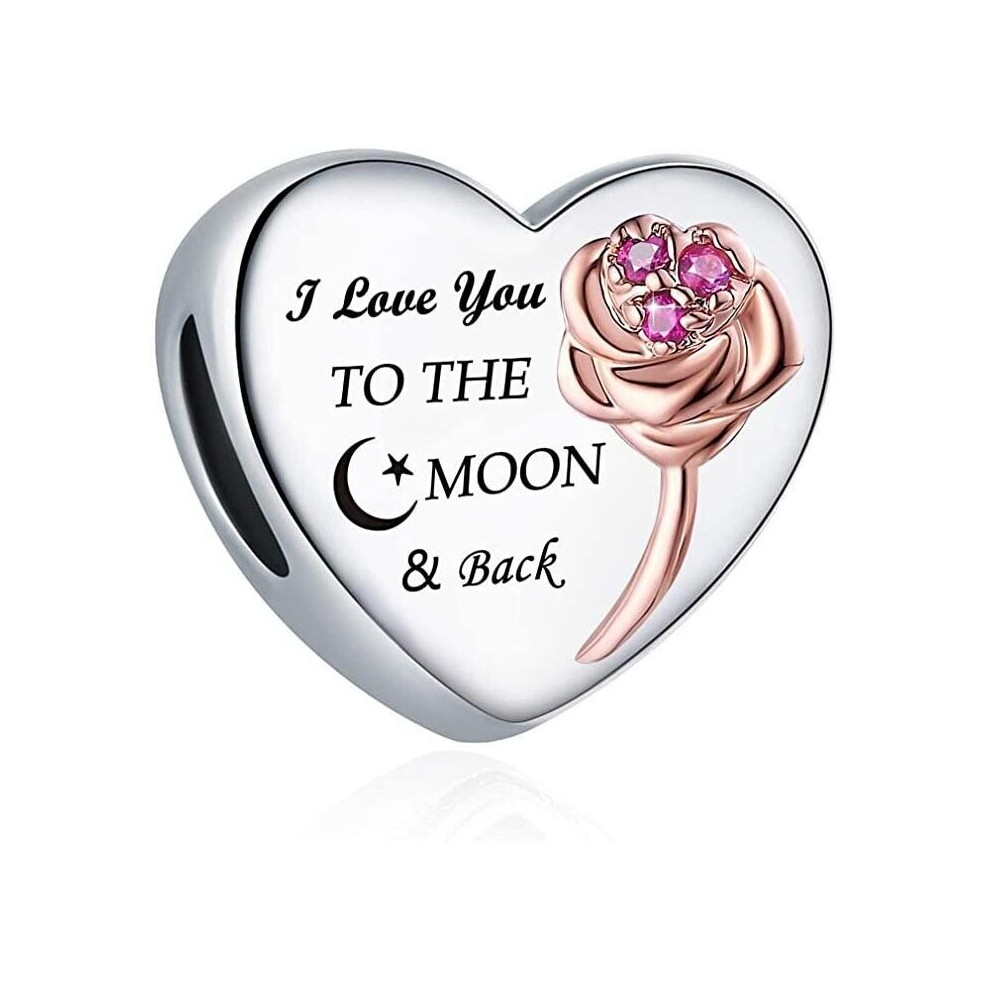 I Love You to The Moon Back sterling silver charm for pandora bracelet