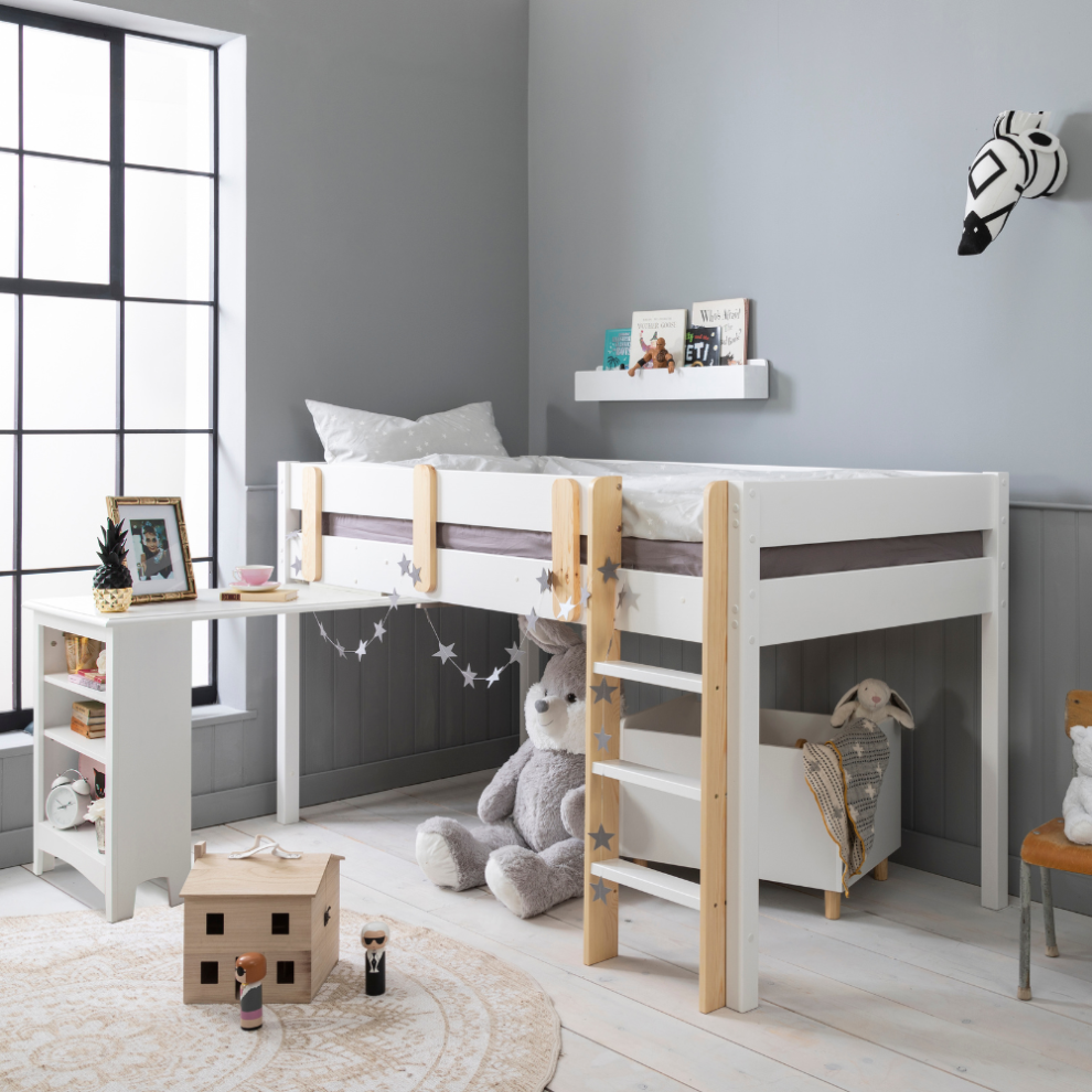 Noa And Nani Una Midsleeper Cabin Bed With Moro Desk In Classic White
