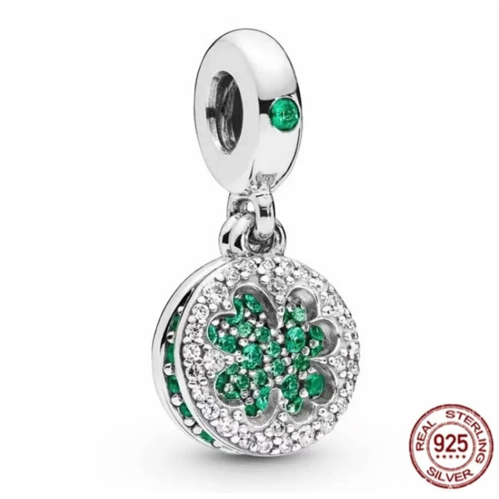 Lucky Four Leaf  Dangle sterling silver charm for pandora bracelet
