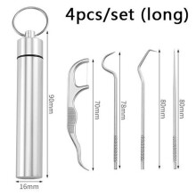 (4pcs) Stainless Steel Toothpick Set Tooth Flossing Reusable Toothpicks Portable Toothpick Floss Teeth Cleaner Oral Cleaning WBL