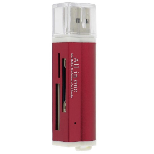 (Red) VAORLO Card Reader for Micro SD SDHC TF M2 MMC MS PRO DUO All in 1 USB 2.0 Multi Memory