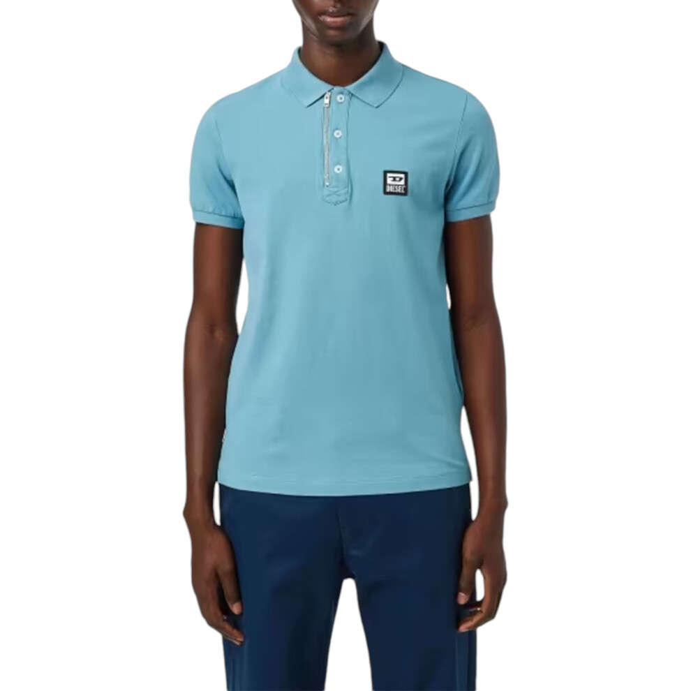 (Aqua Blue, S) DIESEL T-HARRY A00082 Mens Polo T Shirt Summer Tee