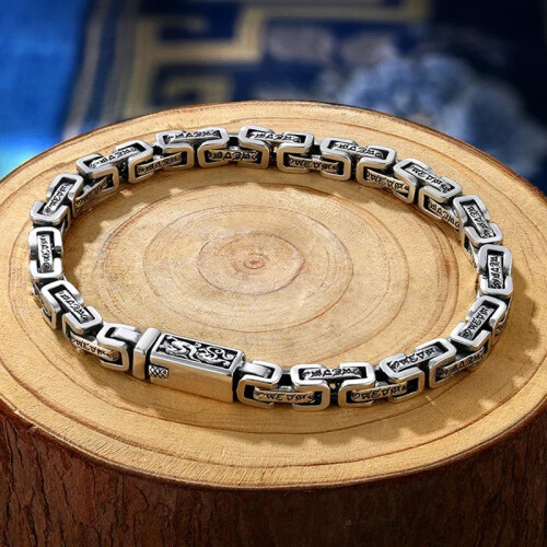 (18cm, E056) Mens Bracelet Personality Peace Pattern Retro Hipster Key Pattern Buckle