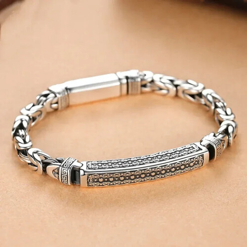(22cm, E056) Mens Bracelet Personality Peace Pattern Retro Hipster Key Pattern Buckle 1