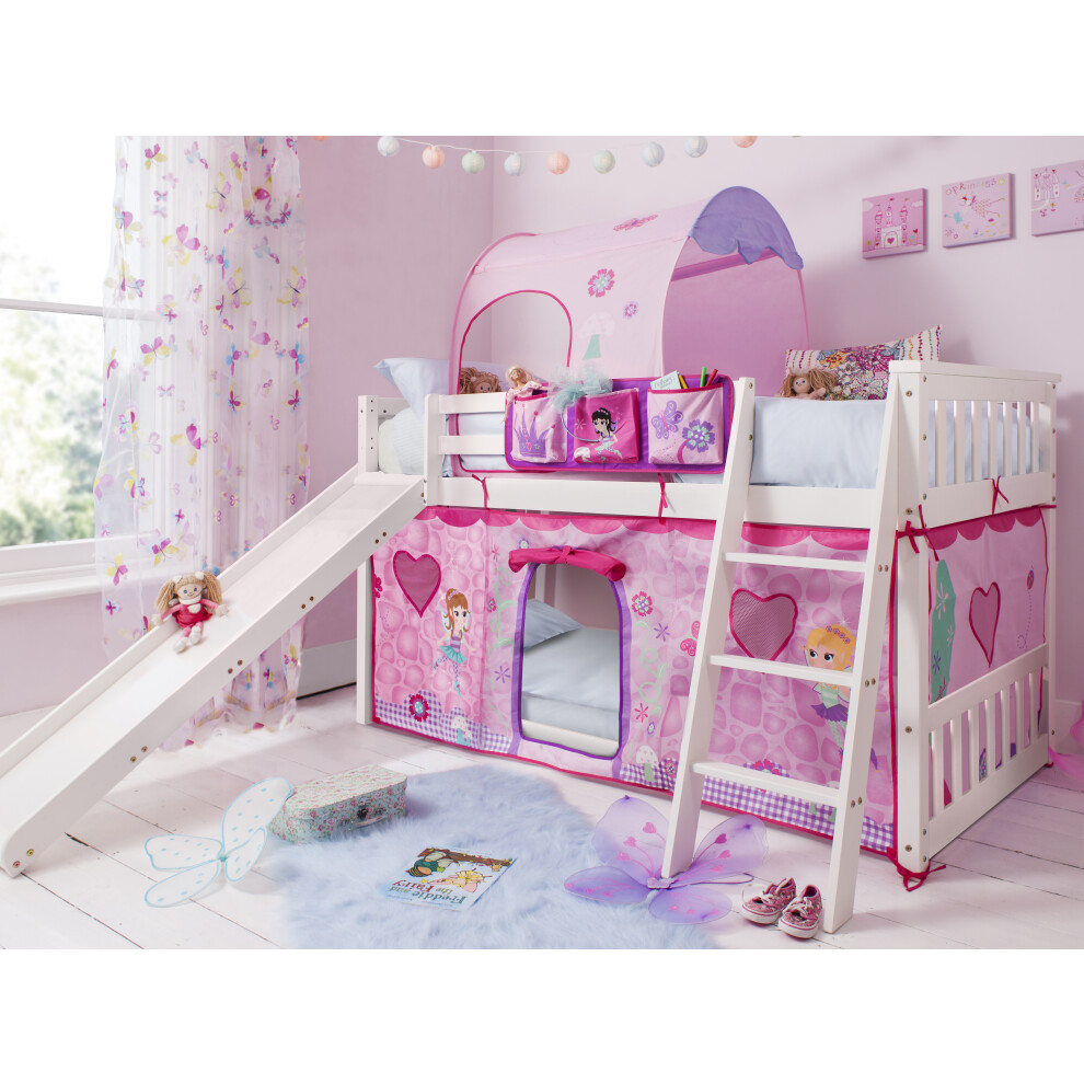 (Tuva Cabin Bed Low with Bunk Underbed Slide & Fairies Package in Classic White) Tuva Cabin Bed Low with Bunk and Accessories