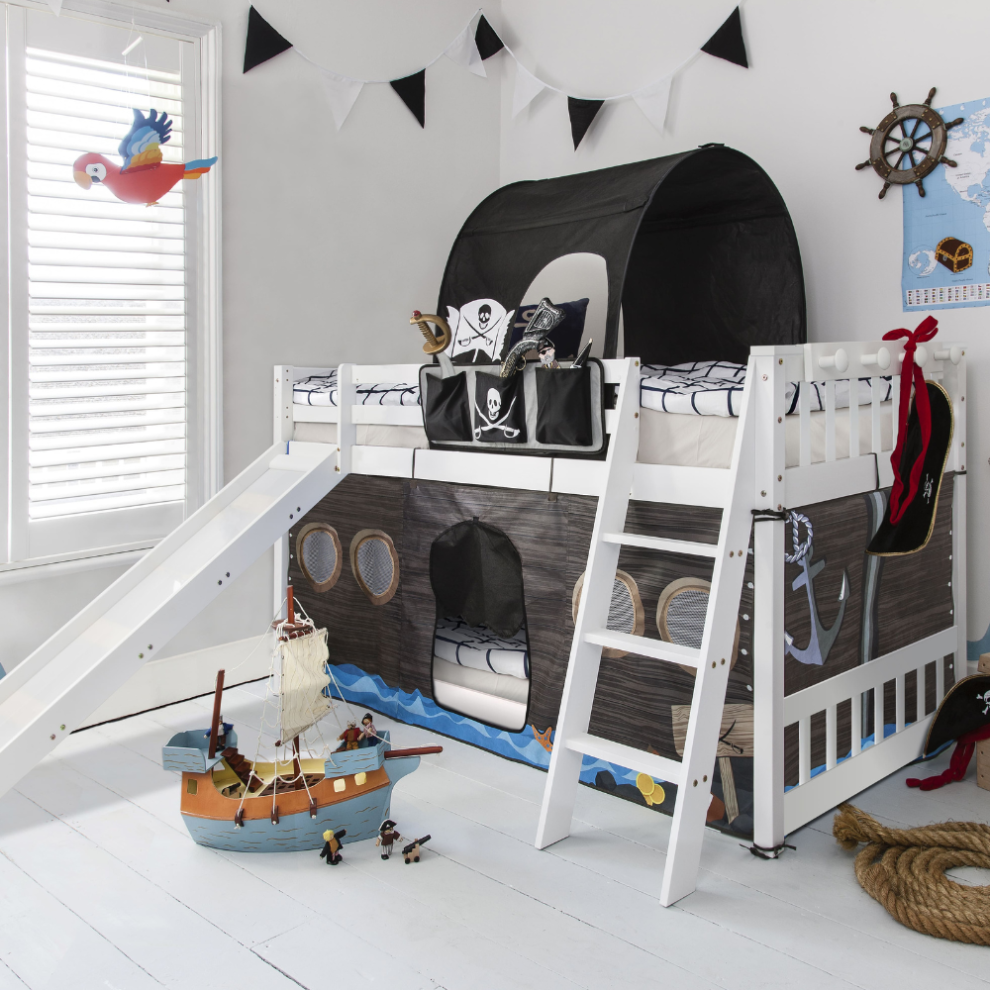 Noa And Nani (Tuva Cabin Bed Low With Bunk Underbed Slide & Pirate Hideaway Package In Classic White) Tuva Cabin Bed Low With Bunk And Accessories