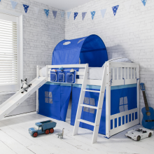 (Tuva Cabin Bed Low with Bunk Underbed, Play Area, Slide & Blue Package in Classic White) Tuva Cabin Bed Low with Bunk and Accessories