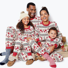 (Rouge, Enfants 6 ans) Pyjamas de Noël en famille pour adultes et enfants, tenue de nuit, ensemble pyjamas de Noël avec motif élan