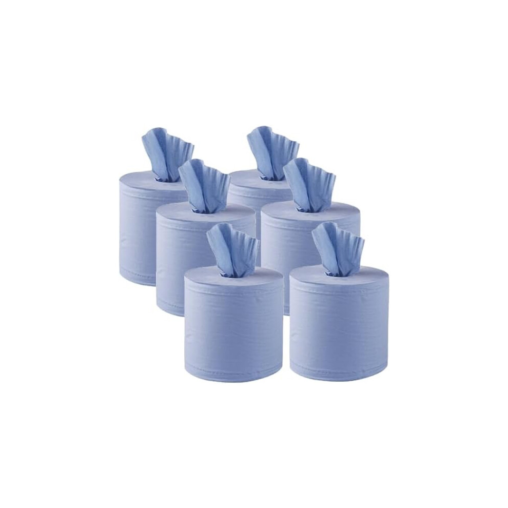 6 x Big 150m Blue Roll Centrefeed Flat Sheet ROLL Centerfeed Paper Wipe Towel Tissue (Six150m Rolls)