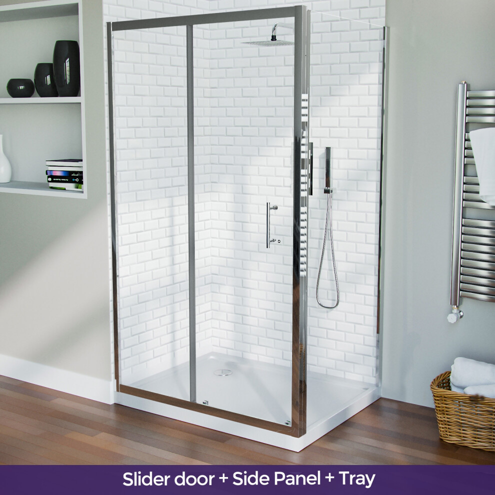 1100 mm Slider Shower Door Enclosure with 760 Frameless Glass Panel Screen + Tray