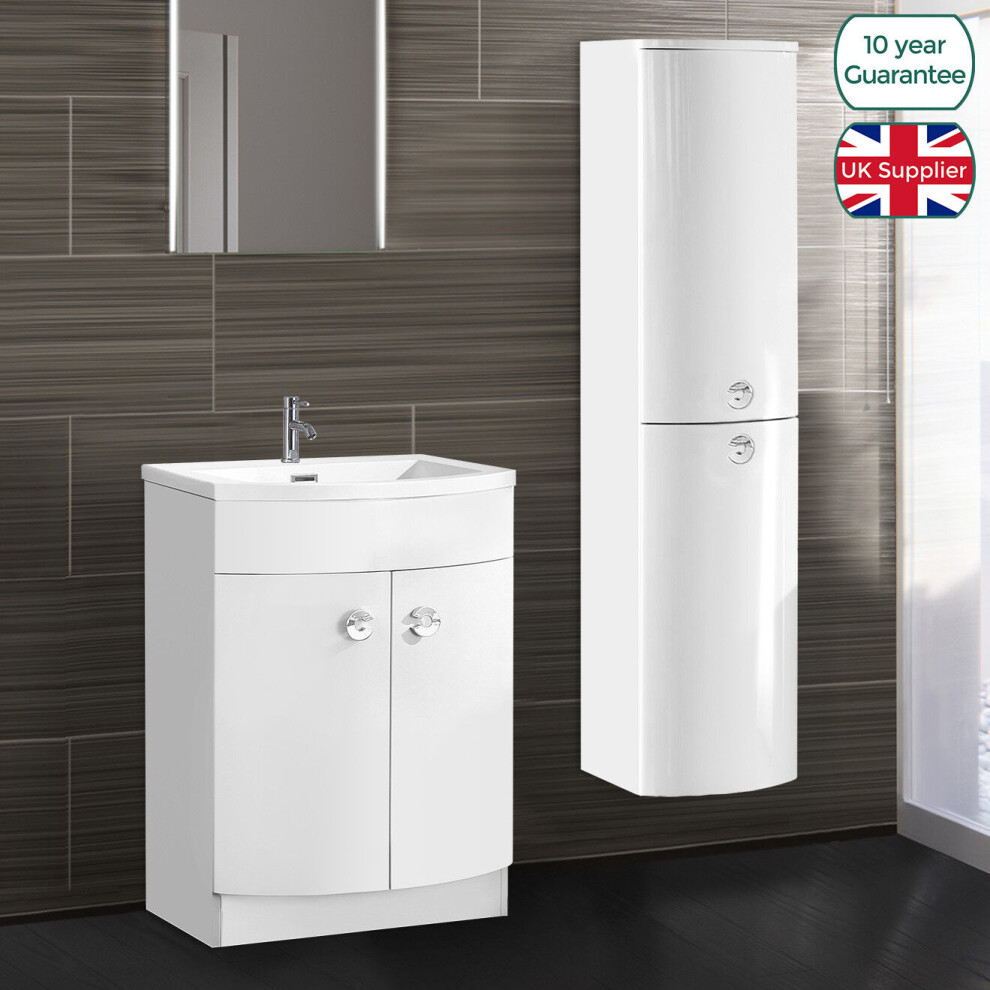 Nes Home | Graham Bathroom White Freestanding Basin Sink Vanity Unit and Wall Hung Cabinet